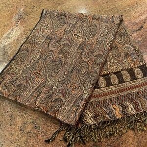 NEW! Weavers Villa Boho Paisley Metallic Double Sided Fringed Scarf, Wrap, Shawl
